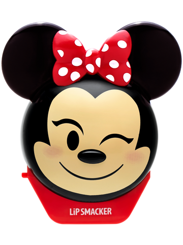 Lip Smacker | Disney Emoji Lip Balm - Minnie - #StrawberryLe-Bow-nade - product front facing with cap fastened, carded, with no background