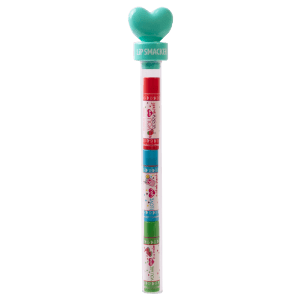 Lip Smacker | 3 Piece Lip Balm with Heart Topper | Product front facing in tube caps fastenend, with no background