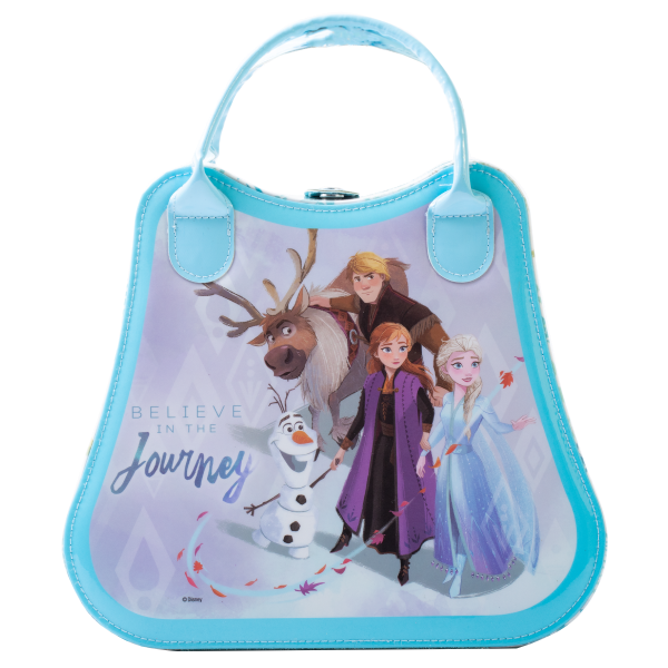 Disney Frozen II Weekender Bag Front Closed Product View featuring Frozen II Anna, Elsa, and Olaf