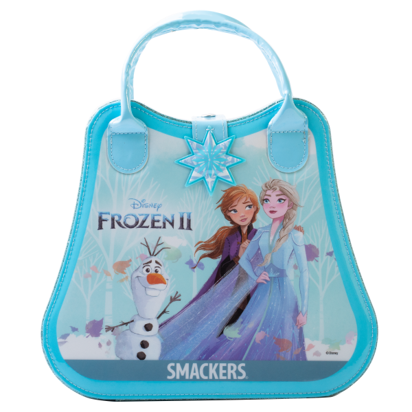 Disney Frozen II Weekender Bag Front Closed Product View featuring Frozen II Anna, Elsa, and Olaf