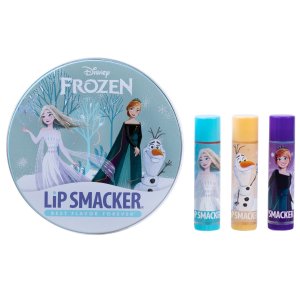 Lip Smacker | Disney Frozen Lip Balm Tin Trio | Product front facing, outside of packaging, white background