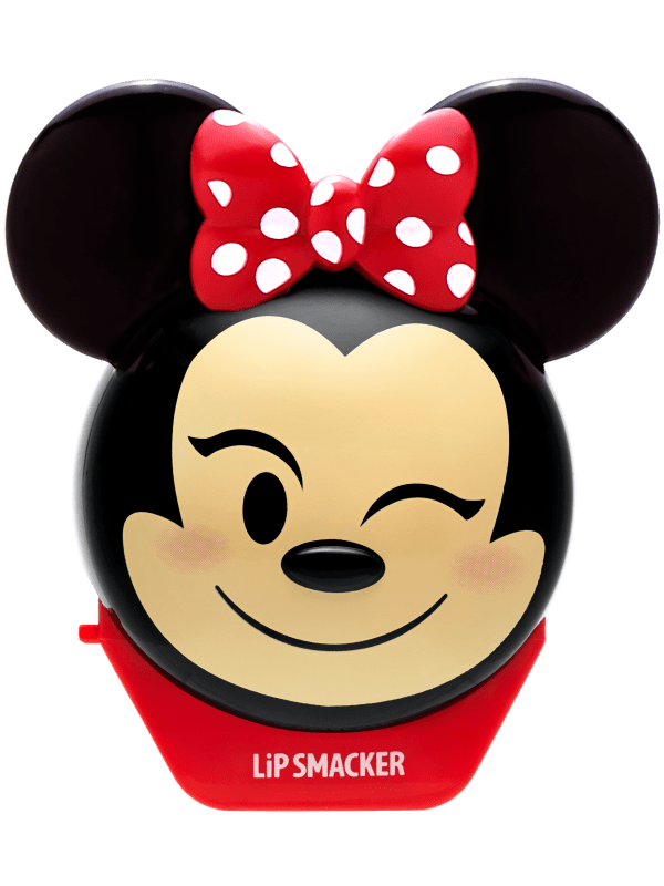 Lip Smacker | Disney Emoji Lip Balm - Minnie - #StrawberryLe-Bow-nade - product front facing with cap fastened, carded, with no background