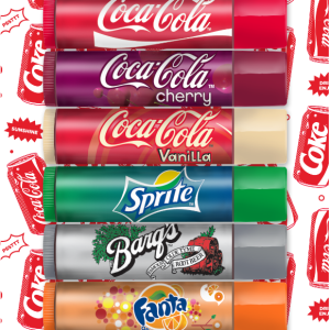 Lip Smacker | Coca Cola Party Pack | Front Packaged Product View | Includes flavors: Coca-Cola, Coca-Cola Cherry, Coca-Cola Vanilla, Sprite, Barqis Root Beer, Fanta Grape, Fanta Orange, Fanta Strawberry on white background