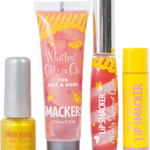 Lip Smacker | Pink Lemonade Glam Bag - products front facing with cap fastened, no bag, with no background